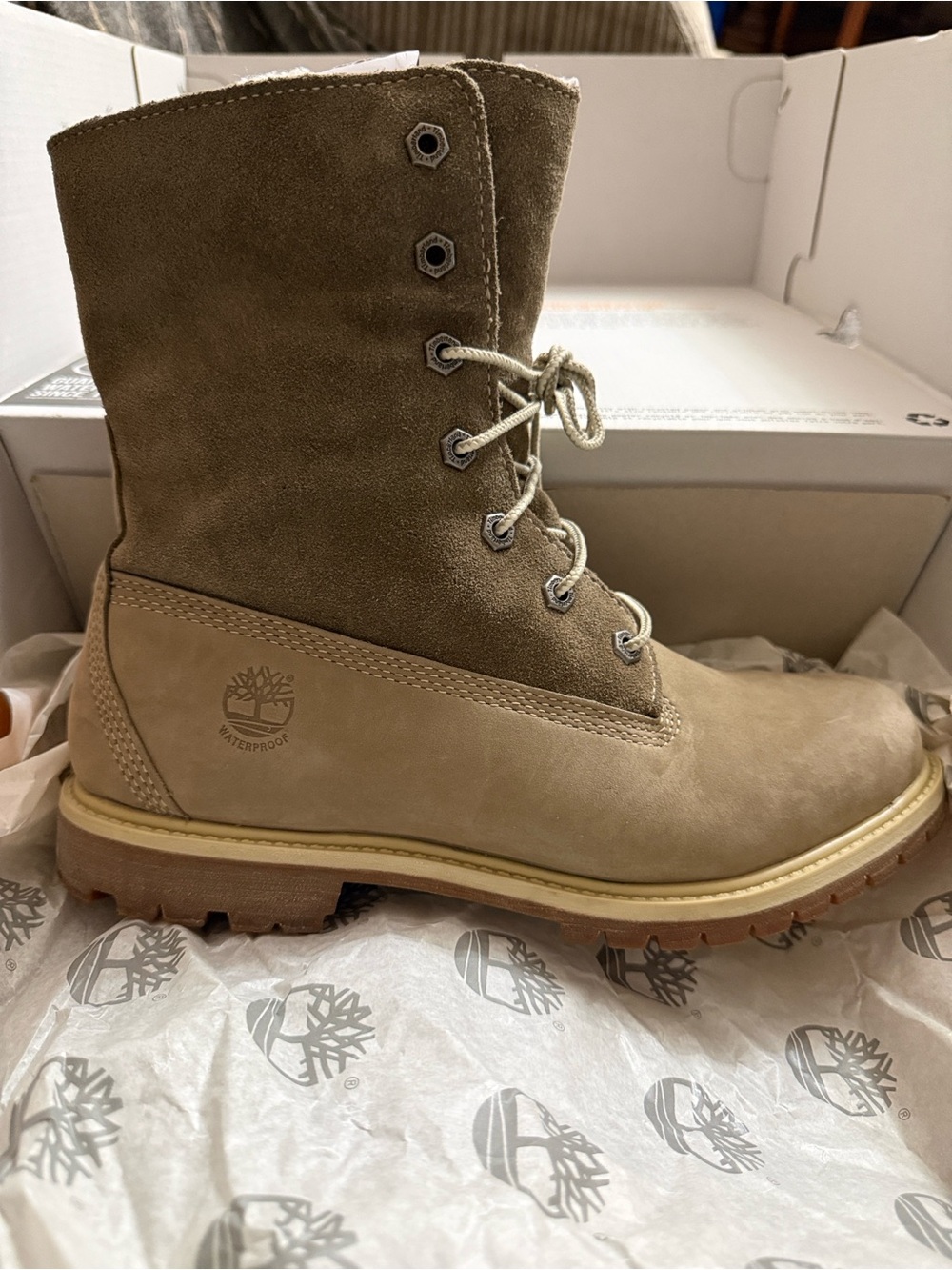 Timberland Women's Two-Tone Tan Suede & Nubuck Lace-Up Boot